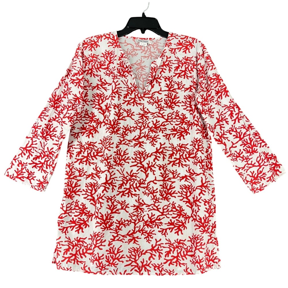 Lexi‎ York Coral Print Tunic Top Coastal Red White S Women Resortwear